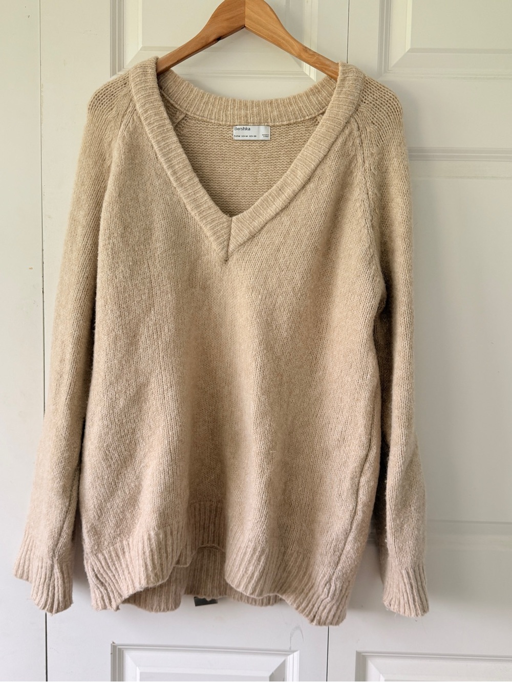 Bershka Cream Ribbed Knit Sweater